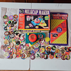 POG Milkcap Maker Set w/ Refill Pack 75 Blank Milkcaps + Assorted Caps/Slammer